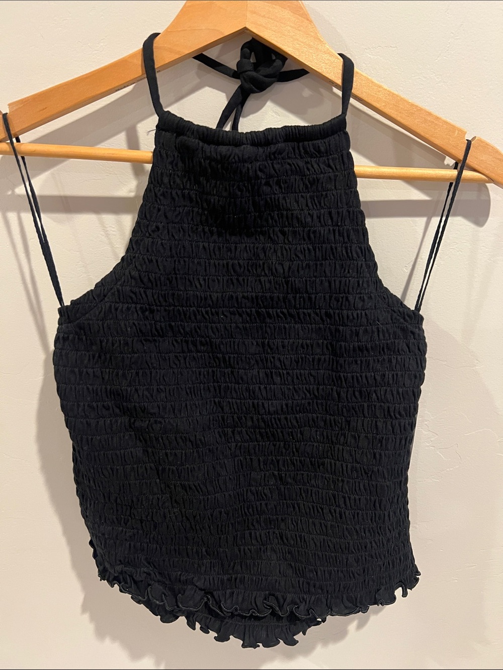 Old Navy Black Smocked Halter Tie Cami